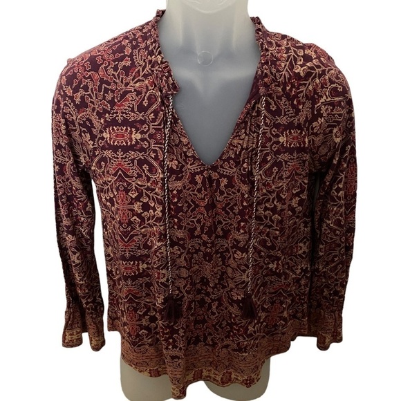 LUCKY Brand Maroon Boho Bohemian Blouse Women SP Small Petite - Picture 2 of 6